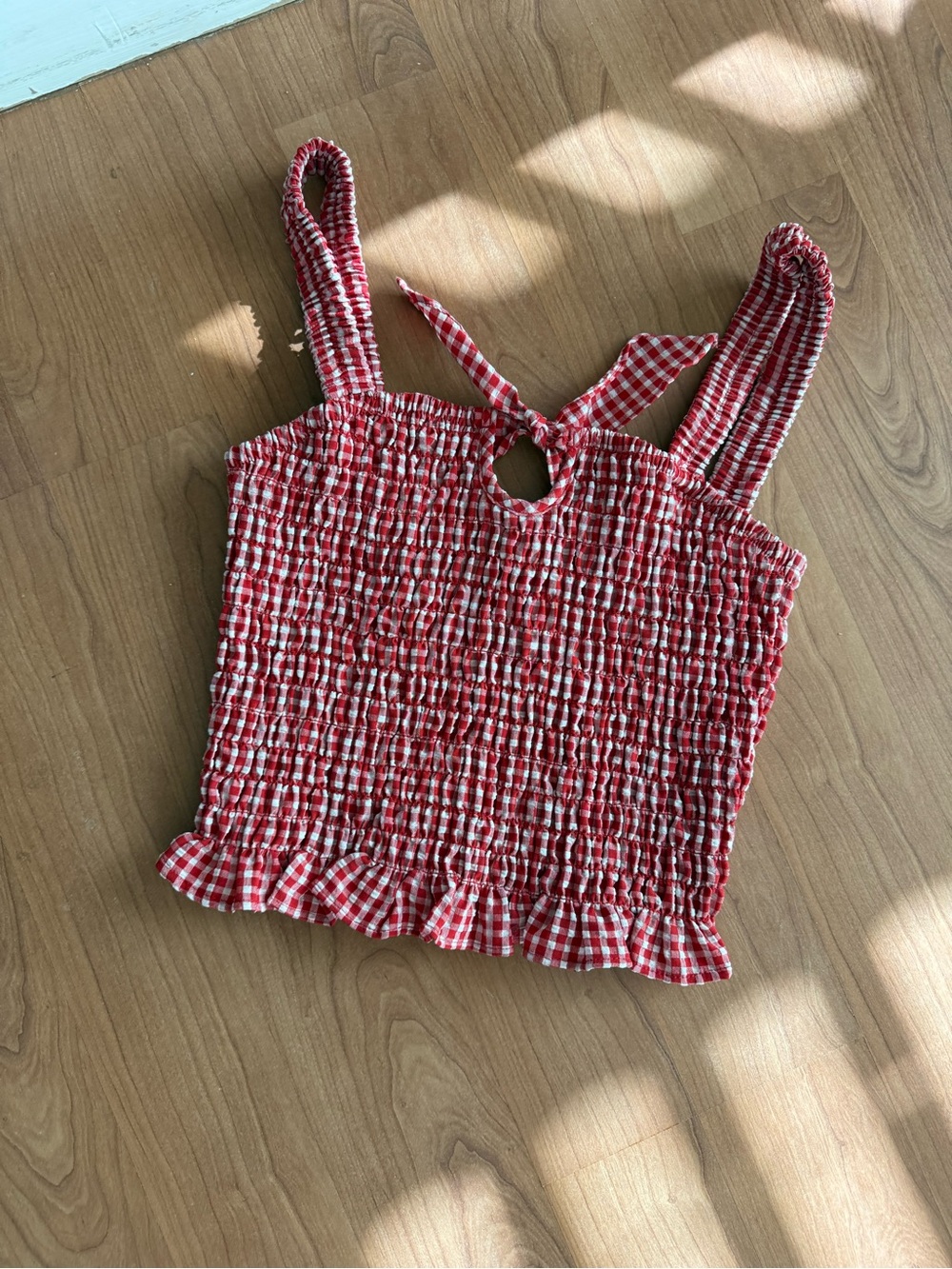 Red Gingham Smocked Tank Top - Women's